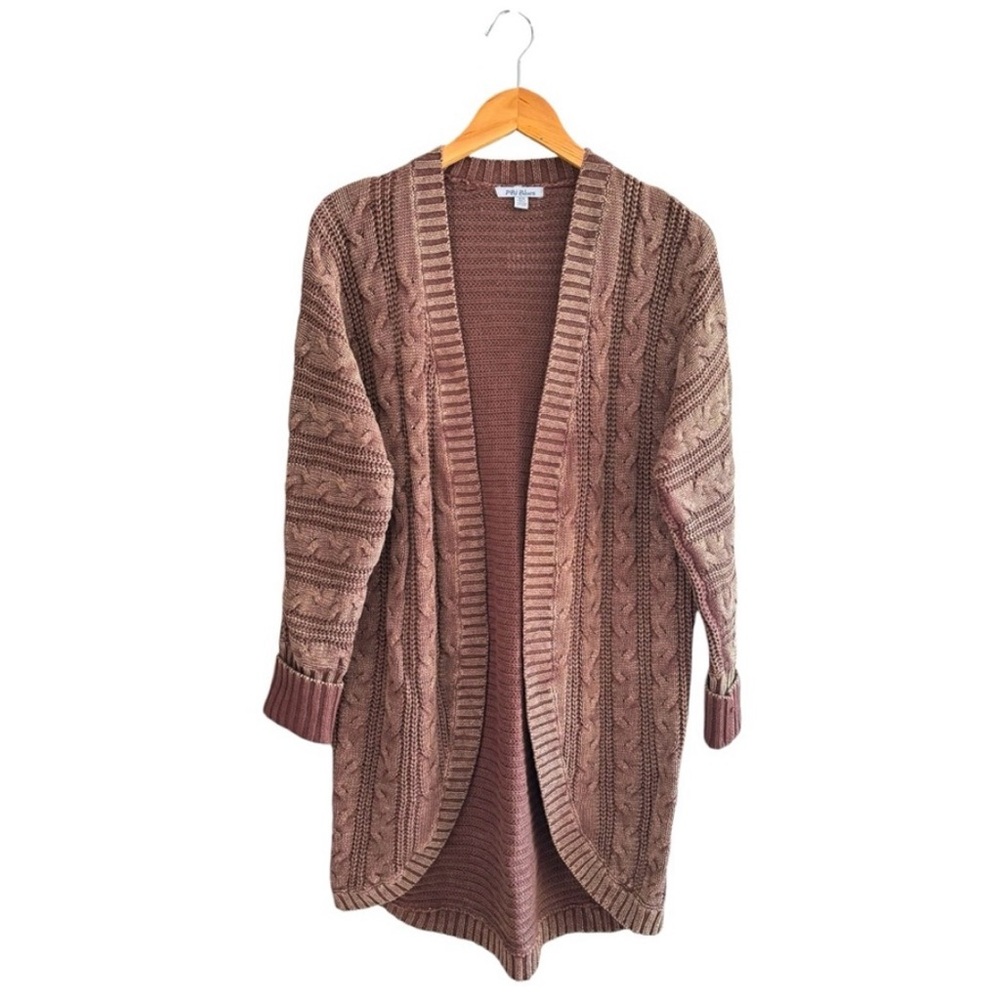 PBJ BLUES Cable Knit No Closure Cardigan Acid Wash Mahogany Size M
